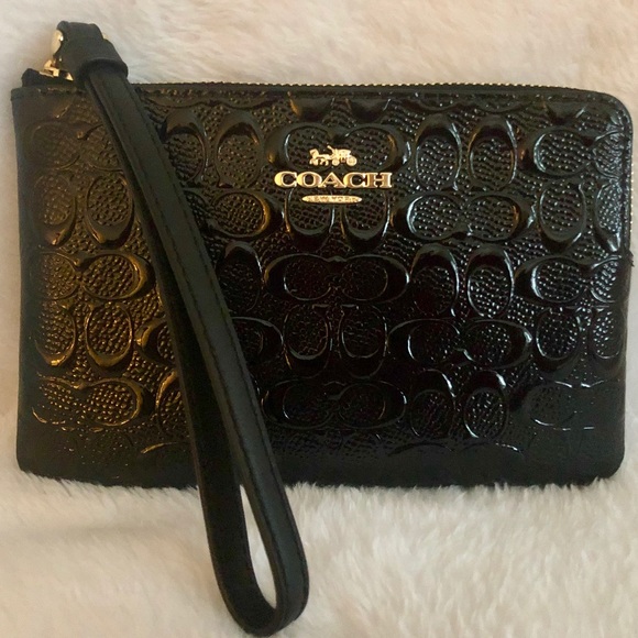Coach Handbags - Coach black Embossed patent leather wristlet NEW